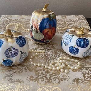 Decorative Blue and Gold Pumpkins